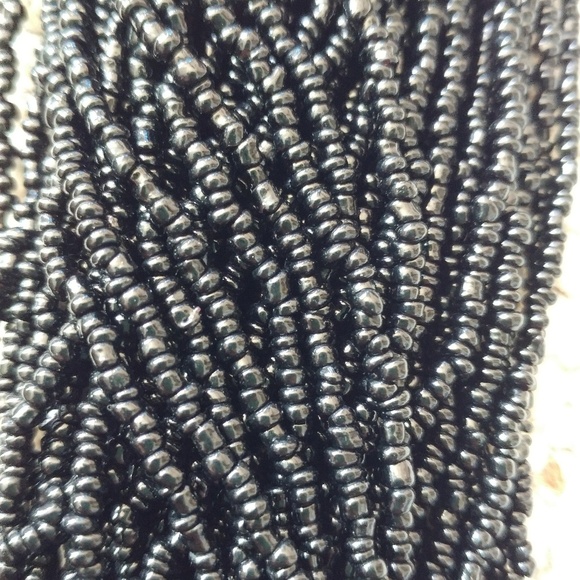 Black Seed Bead Bone Multistrand Collar Necklace - Picture 4 of 4